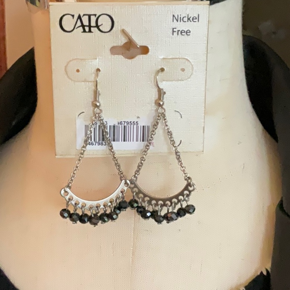 CATO Silver and Black Dangle Earrings, NWT